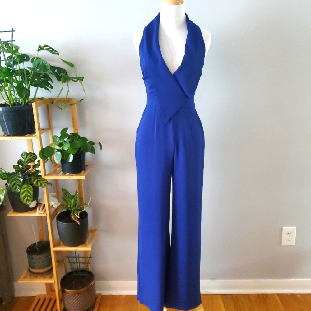 Marciano blue v-neck sleeveless jumpsuit sz 0